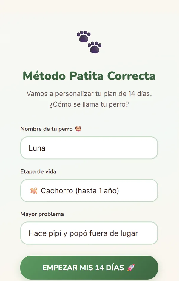 Pantalla de inicio: nombre del perro y etapa de vida