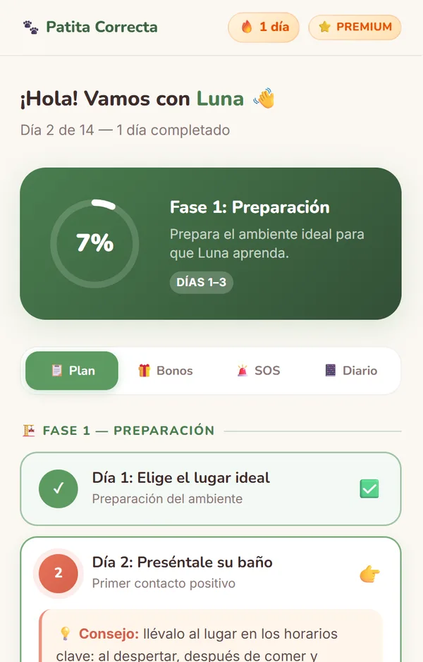Tareas del día marcadas en la app